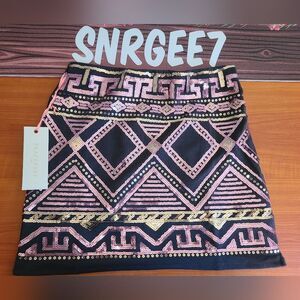 PEACHPUFF SPARKLY METALLIC SEQUIN AZTEC TRIBAL MINI SKIRT NWT Sz M PARTY WEAR!